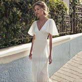 Lizakosht Elegant Chiffon Wedding Dresses Short Cap Sleeves A-line Satin Bohemian Bridal Gowns Beach Princess Robe Party Vestido De Novia